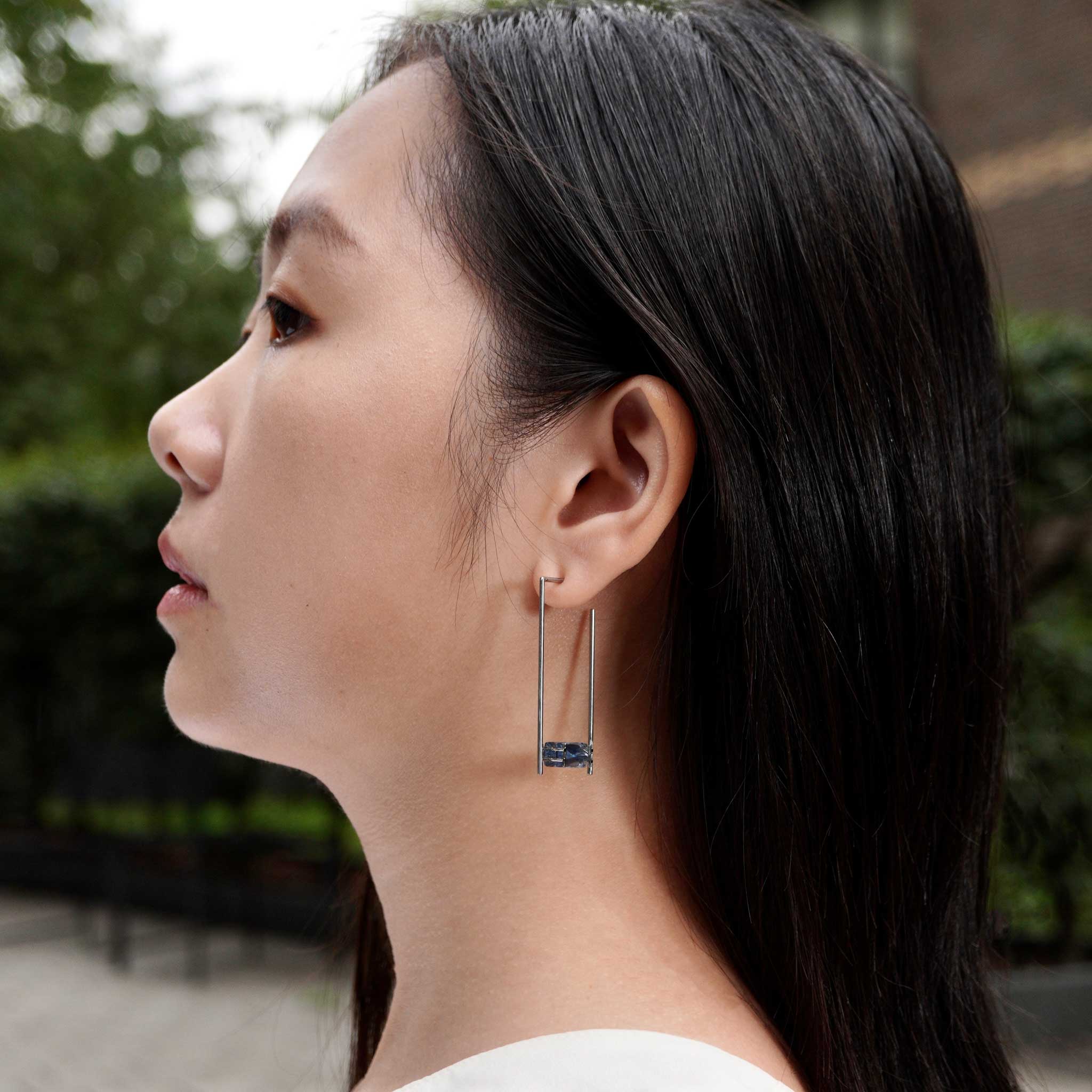 Long Profile Earrings in Stainless Steel and Quartz